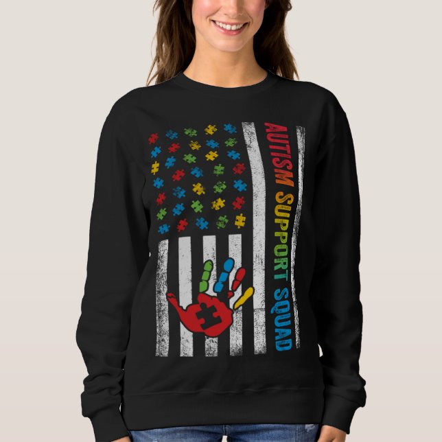 Autism American Flag Autism Support Squad Sweatshirt (Front)