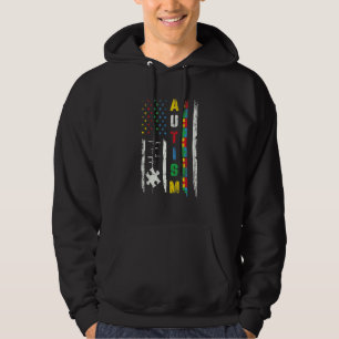 Autism American Flag Puzzle Autism Awareness Men W Hoodie