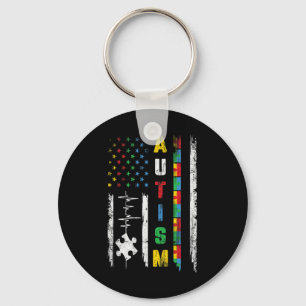 Autism American Flag Puzzle Autism Awareness Men W Key Ring