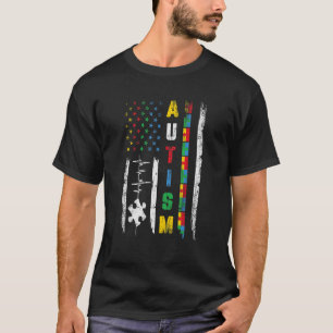 Autism American Flag Puzzle Autism Awareness Men W T-Shirt