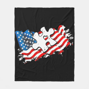 Autism American Flag  Puzzle Autism Awareness Supp Fleece Blanket