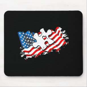 Autism American Flag  Puzzle Autism Awareness Supp Mouse Pad