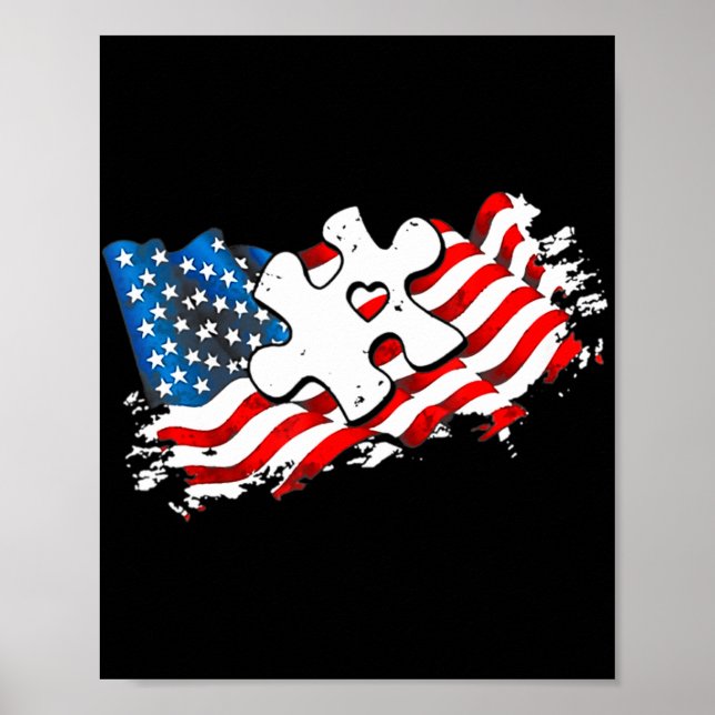 Autism American Flag  Puzzle Autism Awareness Supp Poster (Front)