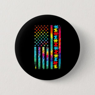Autism American Flag Tee Tie Dye Autism Awareness 6 Cm Round Badge