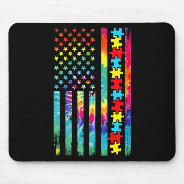 Autism American Flag Tee Tie Dye Autism Awareness  Mouse Pad (Front)