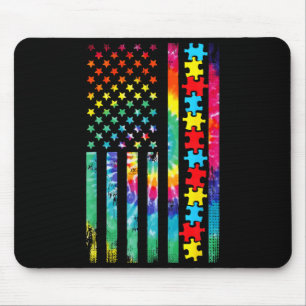Autism American Flag Tie Dye Autism Awareness Boys Mouse Pad