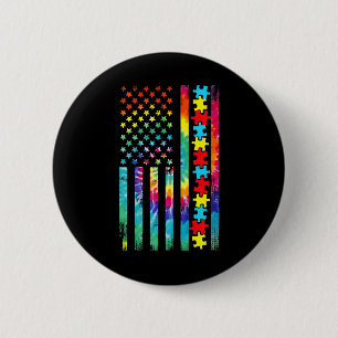 Autism American Flag Tie Dye Autism Awareness For  6 Cm Round Badge
