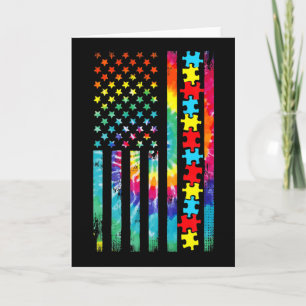 Autism American Flag Tie Dye Autism Awareness For Card