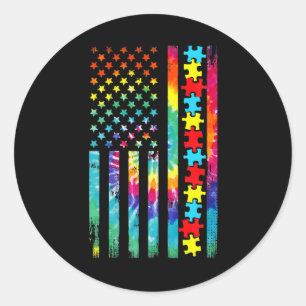 Autism American Flag Tie Dye Autism Awareness For Classic Round Sticker