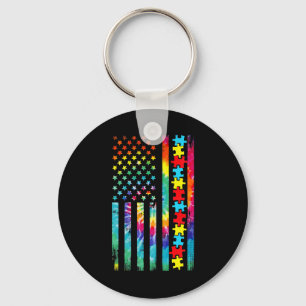 Autism American Flag Tie Dye Autism Awareness For  Key Ring