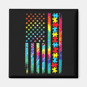 Autism American Flag Tie Dye Autism Awareness For Magnet
