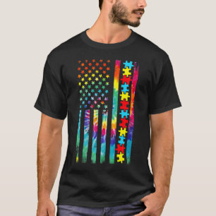 Autism American Flag Tie Dye Autism Awareness For T-Shirt