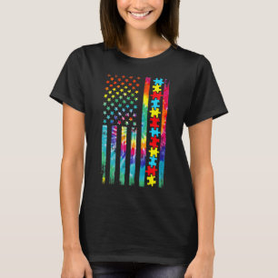 Autism American Flag Tie Dye Autism Awareness For T-Shirt