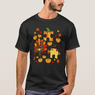 Autism Asd Awareness Puzzle Piece Autumn Thanksgiv T-Shirt