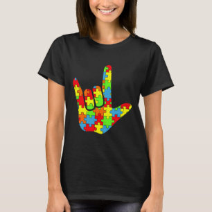 Autism ASL Love Sign Language Autism Awareness Puz T-Shirt