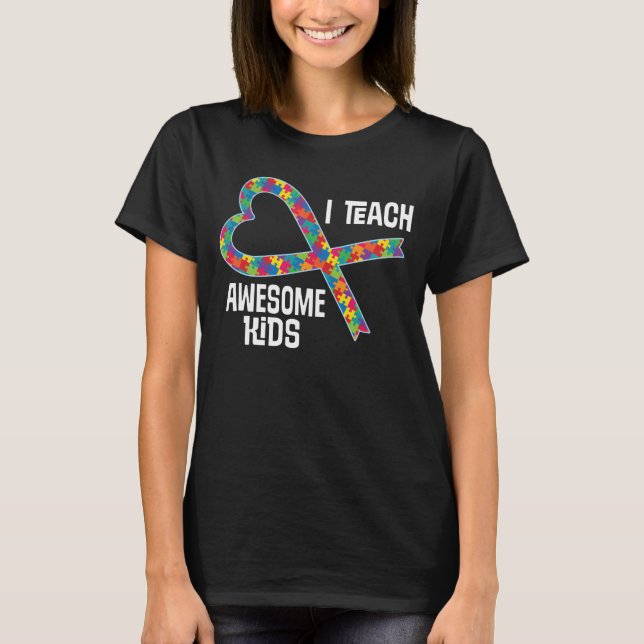 Autism Aspergers Teacher Puzzle Ribbon Shirt (Front)