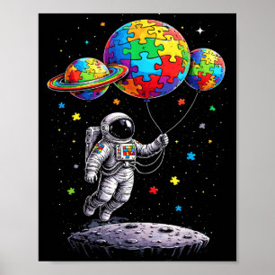 Autism astronaut balloon autism awareness space  poster