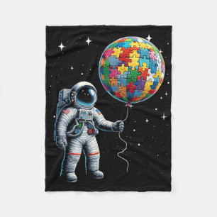 Autism Astronaut Holding Planet Bylloons Autism Aw Fleece Blanket