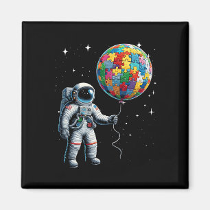 Autism Astronaut Holding Planet Lloons Autism Awar Magnet