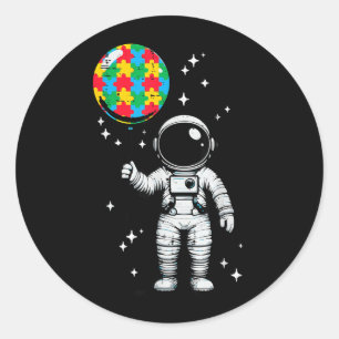 Autism Astronaut Puzzle Balloon Cute ASD Awareness Classic Round Sticker