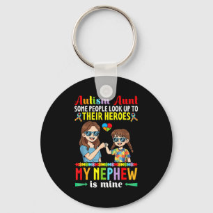 Autism Aunt My Nephew Is My Hero Awareness Accept Key Ring
