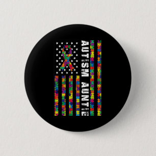 Autism Auntie American Flag Autism Awareness Gift 6 Cm Round Badge