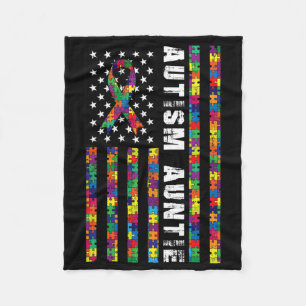 Autism Auntie American Flag Autism Awareness Gift  Fleece Blanket