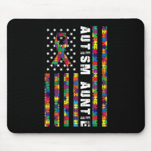 Autism Auntie American Flag Autism Awareness Gift  Mouse Pad