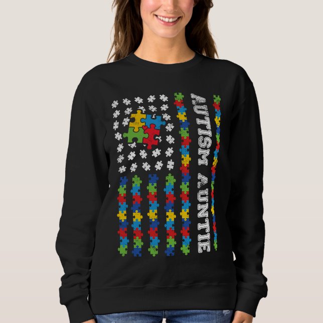 Autism Auntie American Flag Autism Awareness Sweatshirt (Front)