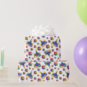 Autism Ausome Magical Unicorn Horn Flowers White Wrapping Paper