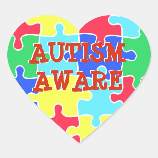 Autism Aware Heart Puzzle Pieces Sticker (Front)