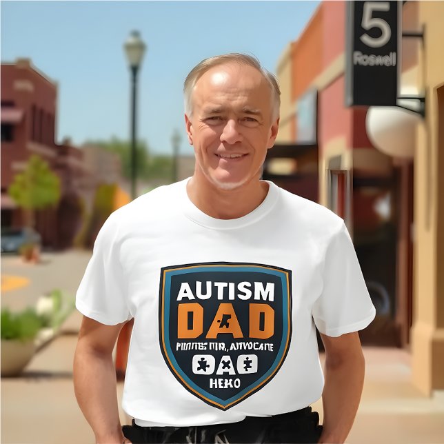 Autism Awarenes Dad: Protector, Advocate, Hero T-Shirt (Autism Awareness T-Shirt- Dad)