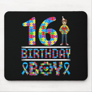 Autism Awareness 16th Birthday Boy Puzzle Piece 16 Mouse Pad