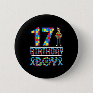 Autism Awareness 17th Birthday Boy Puzzle Piece 17 6 Cm Round Badge
