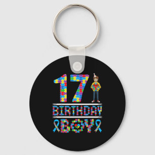 Autism Awareness 17th Birthday Boy Puzzle Piece 17 Key Ring