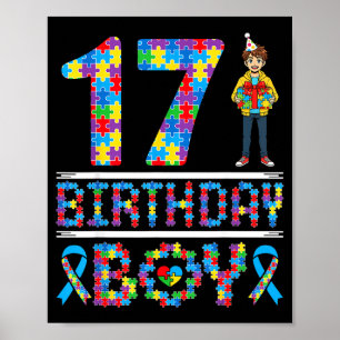 Autism Awareness 17th Birthday Boy Puzzle Piece 17 Poster