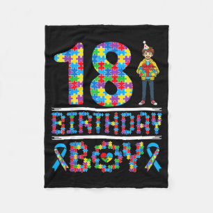 Autism Awareness 18th Birthday Boy Puzzle Piece 18 Fleece Blanket