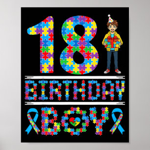 Autism Awareness 18th Birthday Boy Puzzle Piece 18 Poster