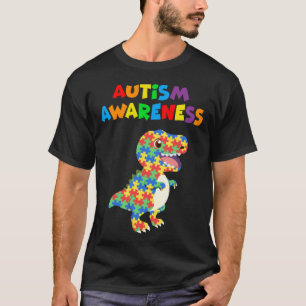 Autism Awareness 2023 Cute Rex Dinosaur Puzzle Kid T-Shirt