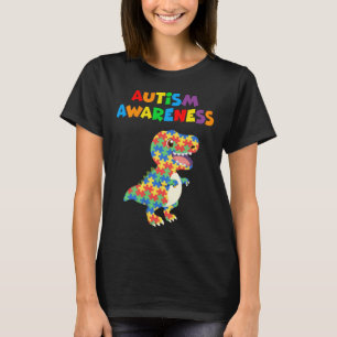 Autism Awareness 2023 Cute Rex Dinosaur Puzzle Kid T-Shirt