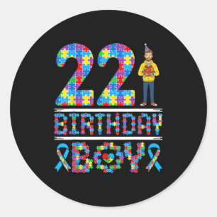 Autism Awareness 22nd Birthday Boy Puzzle Piece 22 Classic Round Sticker