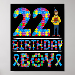 Autism Awareness 22nd Birthday Boy Puzzle Piece 22 Poster
