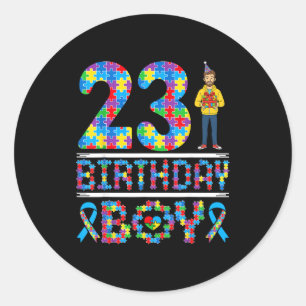 Autism Awareness 23rd Birthday Boy Puzzle Piece 23 Classic Round Sticker