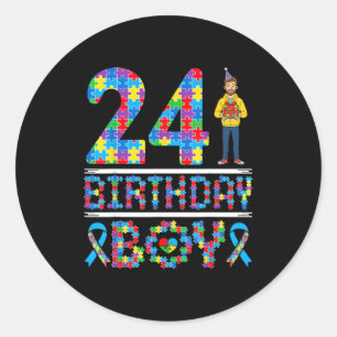 Autism Awareness 24th Birthday Boy Puzzle Piece 24 Classic Round Sticker