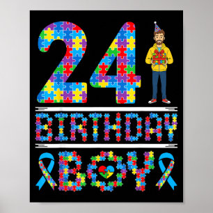 Autism Awareness 24th Birthday Boy Puzzle Piece 24 Poster
