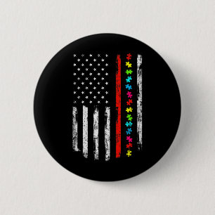 Autism Awareness 4th July Thin Red Line Firefighte 6 Cm Round Badge