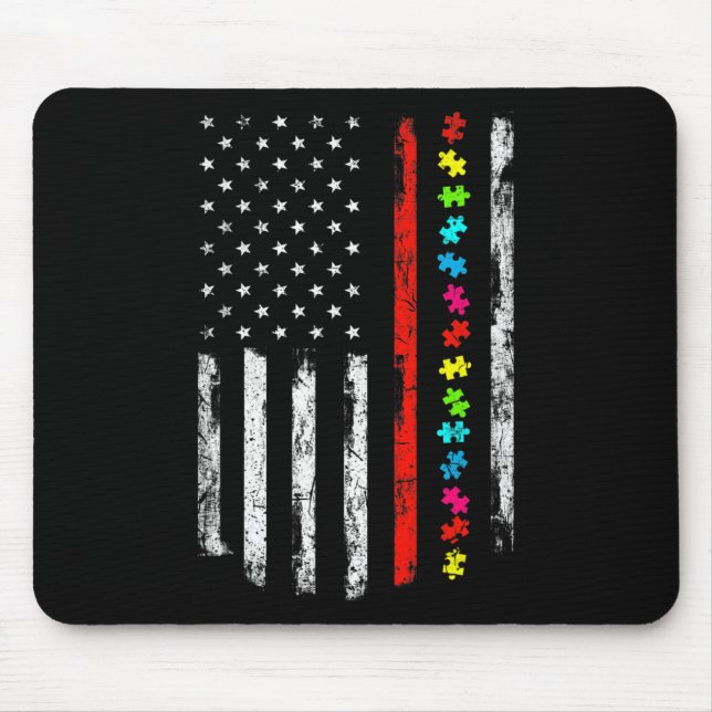 Autism Awareness 4th July Thin Red Line Firefighte Mouse Pad (Front)