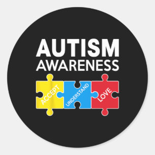 Autism Awareness Accept Support Love Puzzle Men Wo Classic Round Sticker