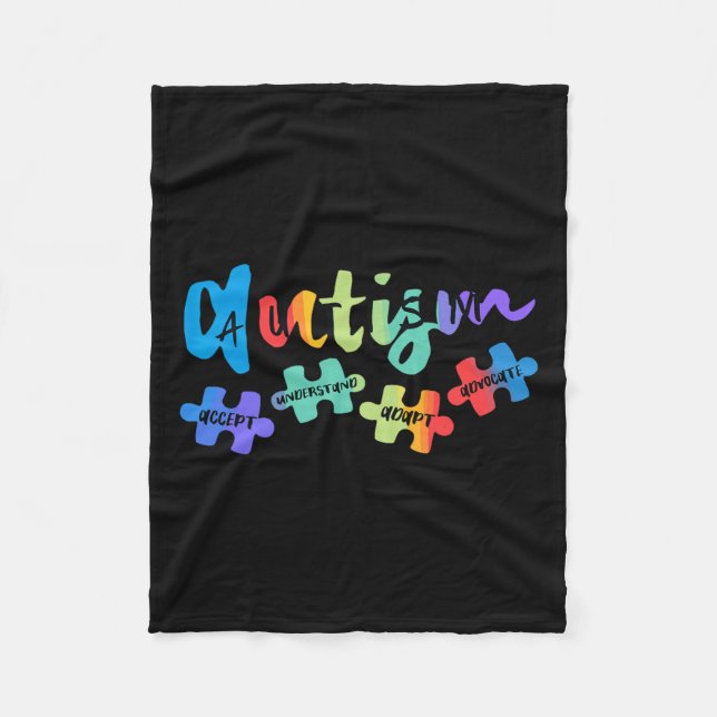 Autism Awareness Accept Understand Love Asd Rainbo Fleece Blanket (Front)
