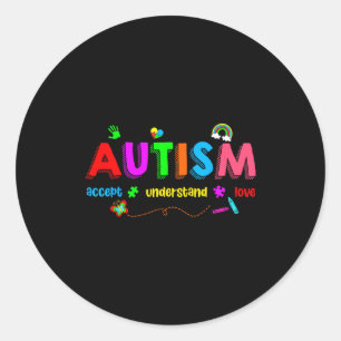 Autism awareness accept understand teacher men classic round sticker